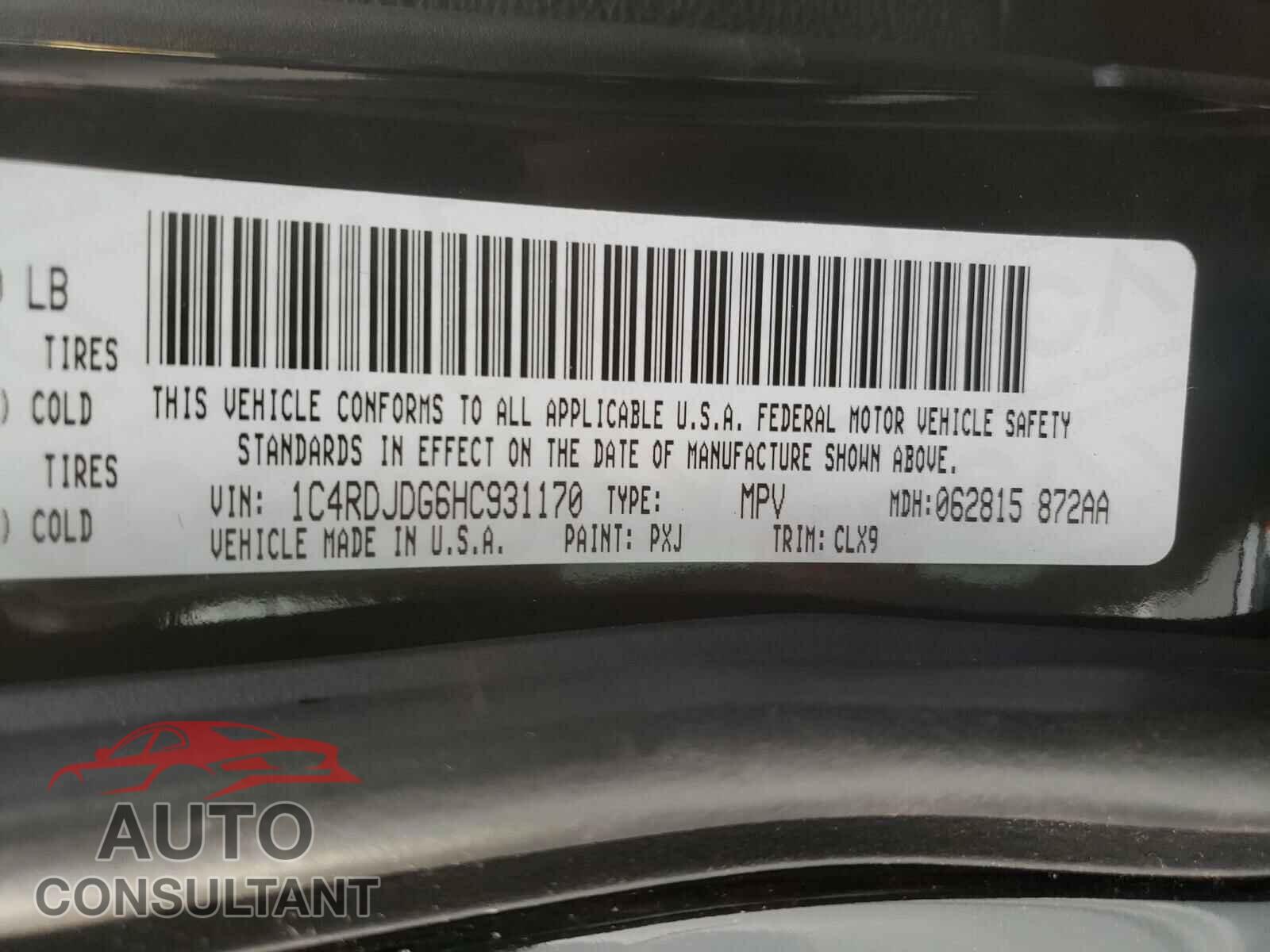 DODGE DURANGO 2017 - 1C4RDJDG6HC931170