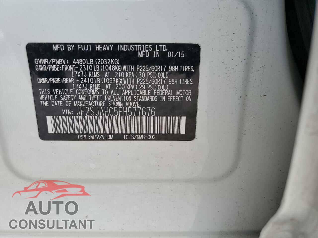 SUBARU FORESTER 2015 - JF2SJAHC5FH577676