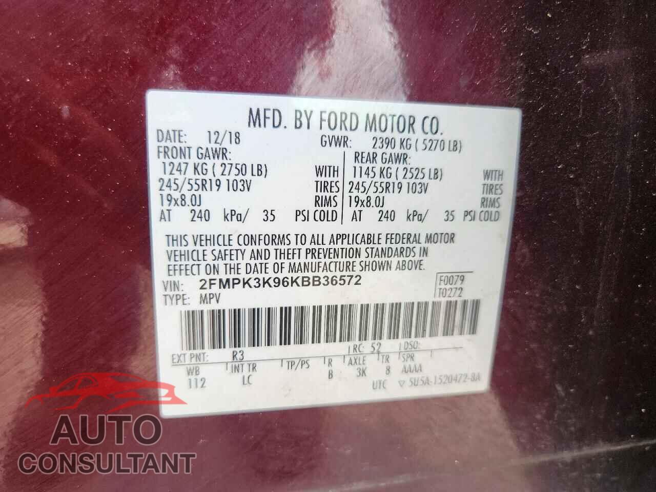 FORD EDGE 2019 - 2FMPK3K96KBB36572