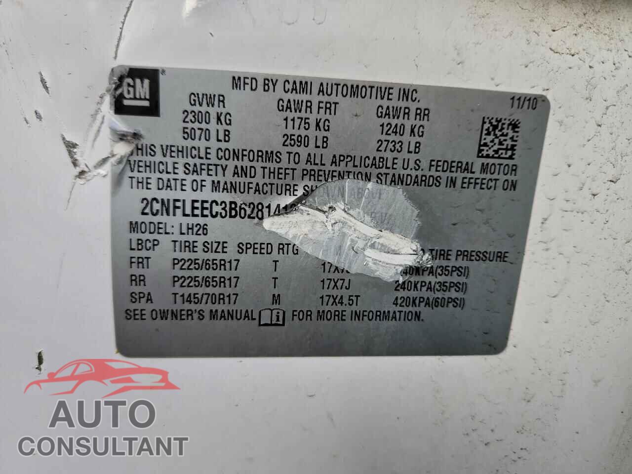 CHEVROLET EQUINOX 2011 - 2CNFLEEC3B6281413