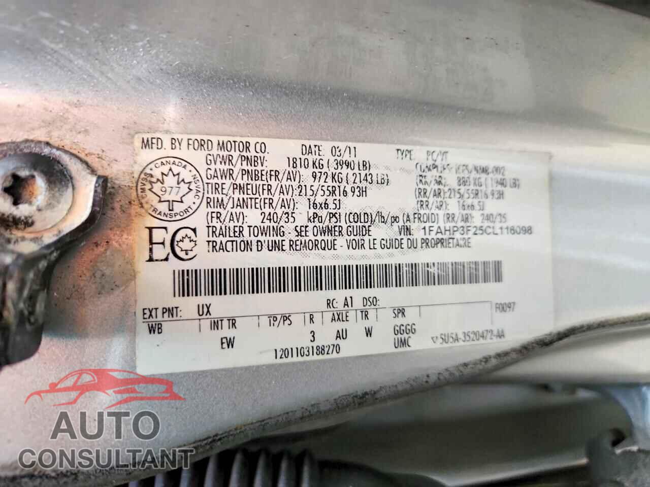 FORD FOCUS 2012 - 1FAHP3F25CL116098