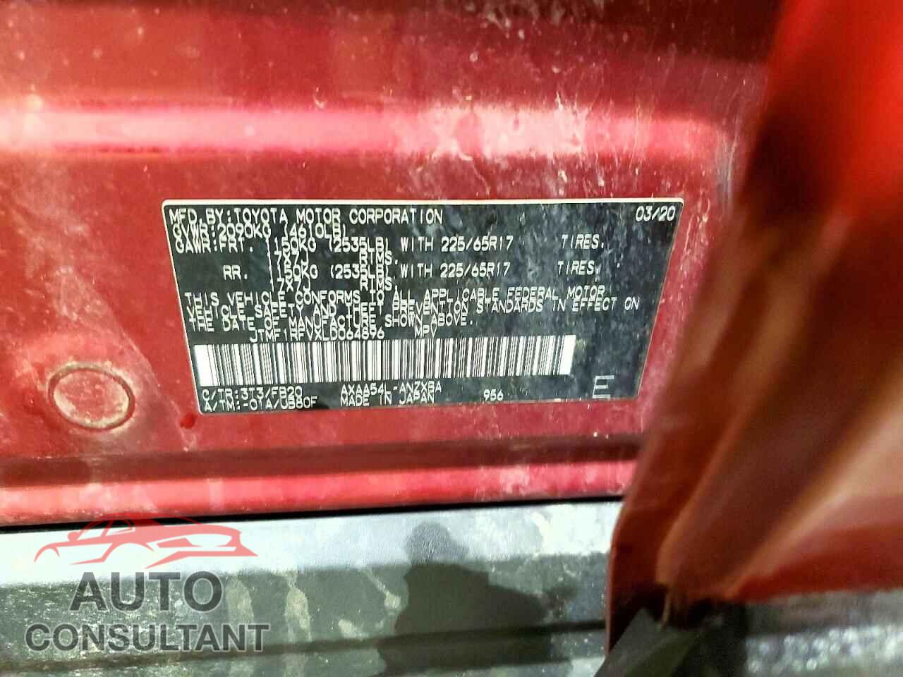 TOYOTA RAV4 2020 - JTMF1RFVXLD064896