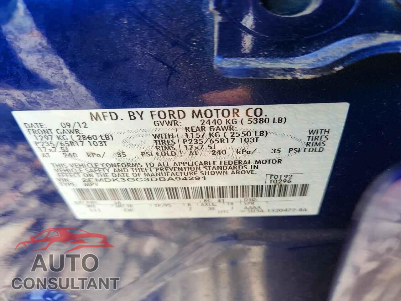 FORD EDGE 2013 - 2FMDK3GC3DBA94291