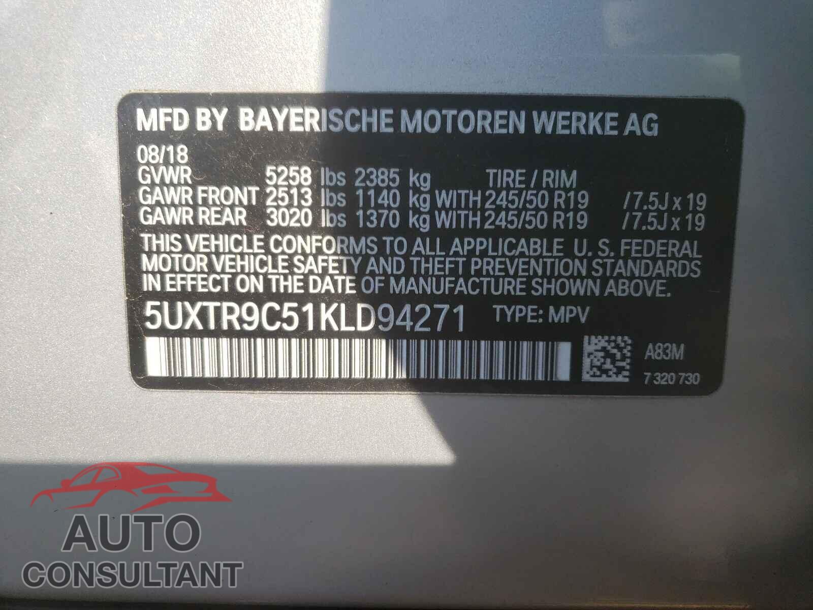 BMW X3 2019 - 5UXTR9C51KLD94271