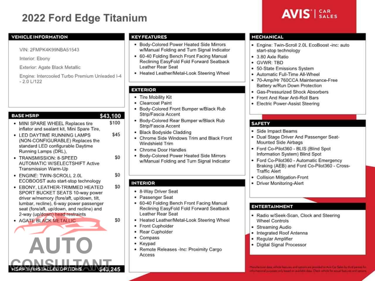FORD EDGE 2022 - 2FMPK4K99NBA51543