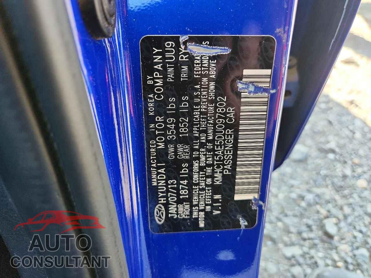 HYUNDAI ACCENT 2013 - KMHCT5AE5DU097802