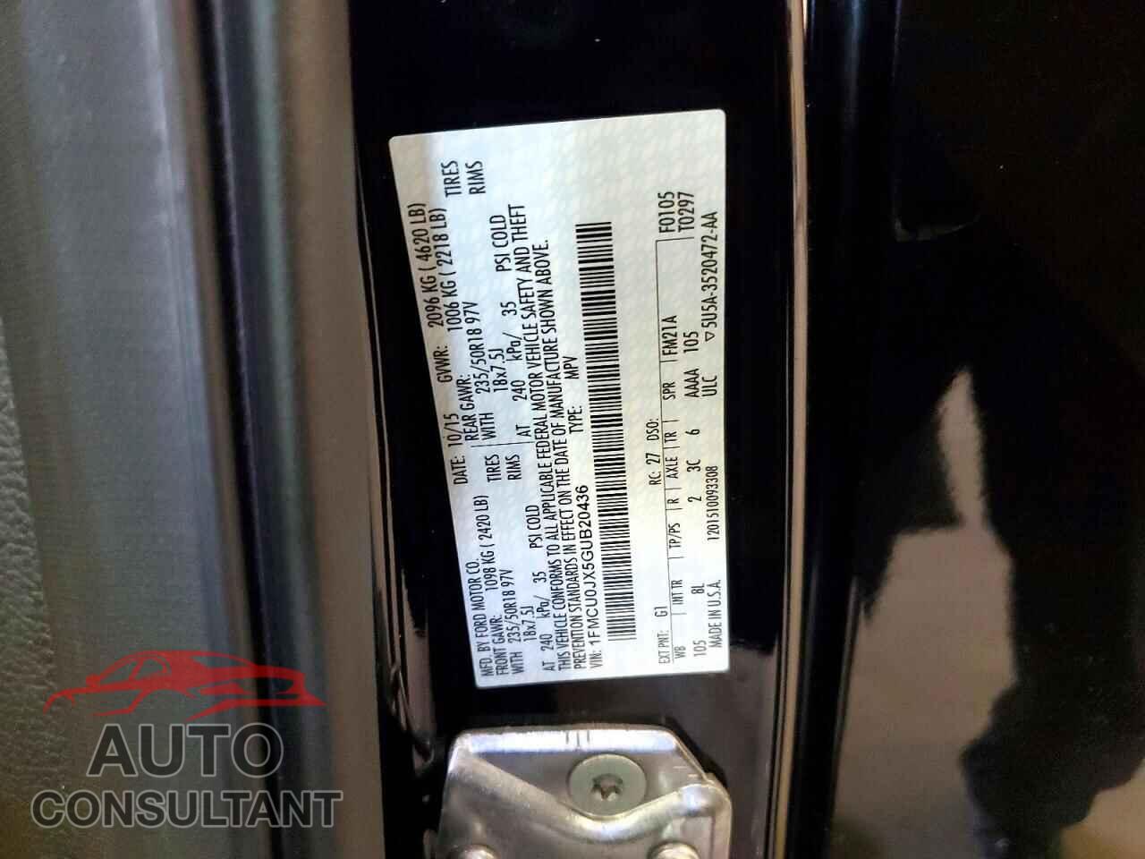 FORD ESCAPE 2016 - 1FMCU0JX5GUB20436