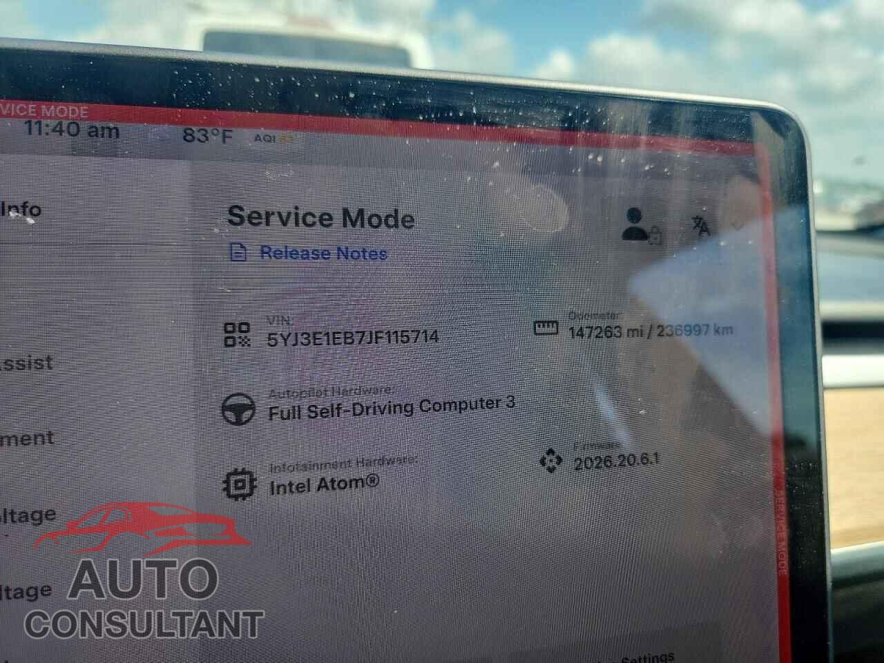 TESLA MODEL 3 2018 - 5YJ3E1EB7JF115714