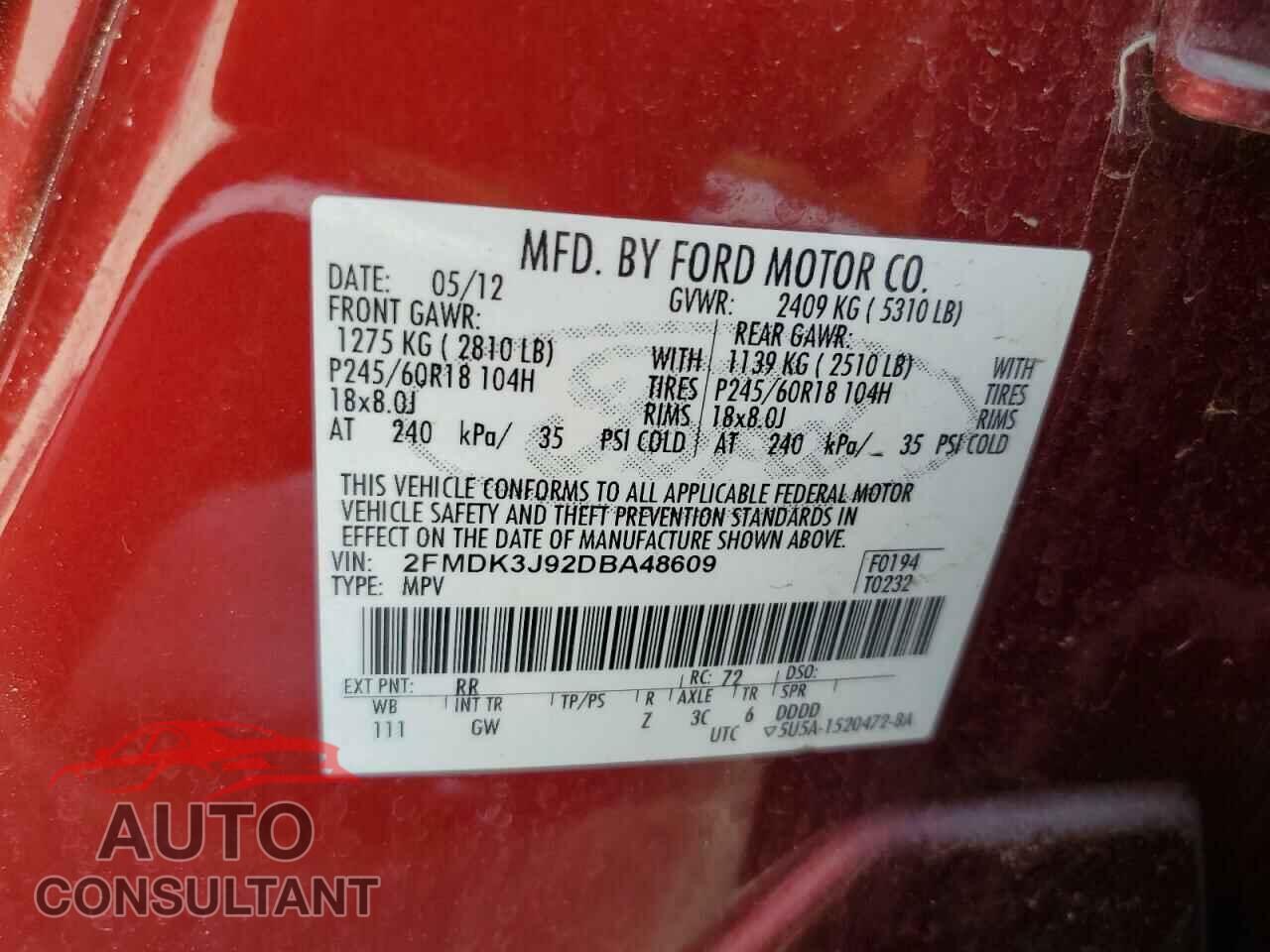 FORD EDGE 2013 - 2FMDK3J92DBA48609