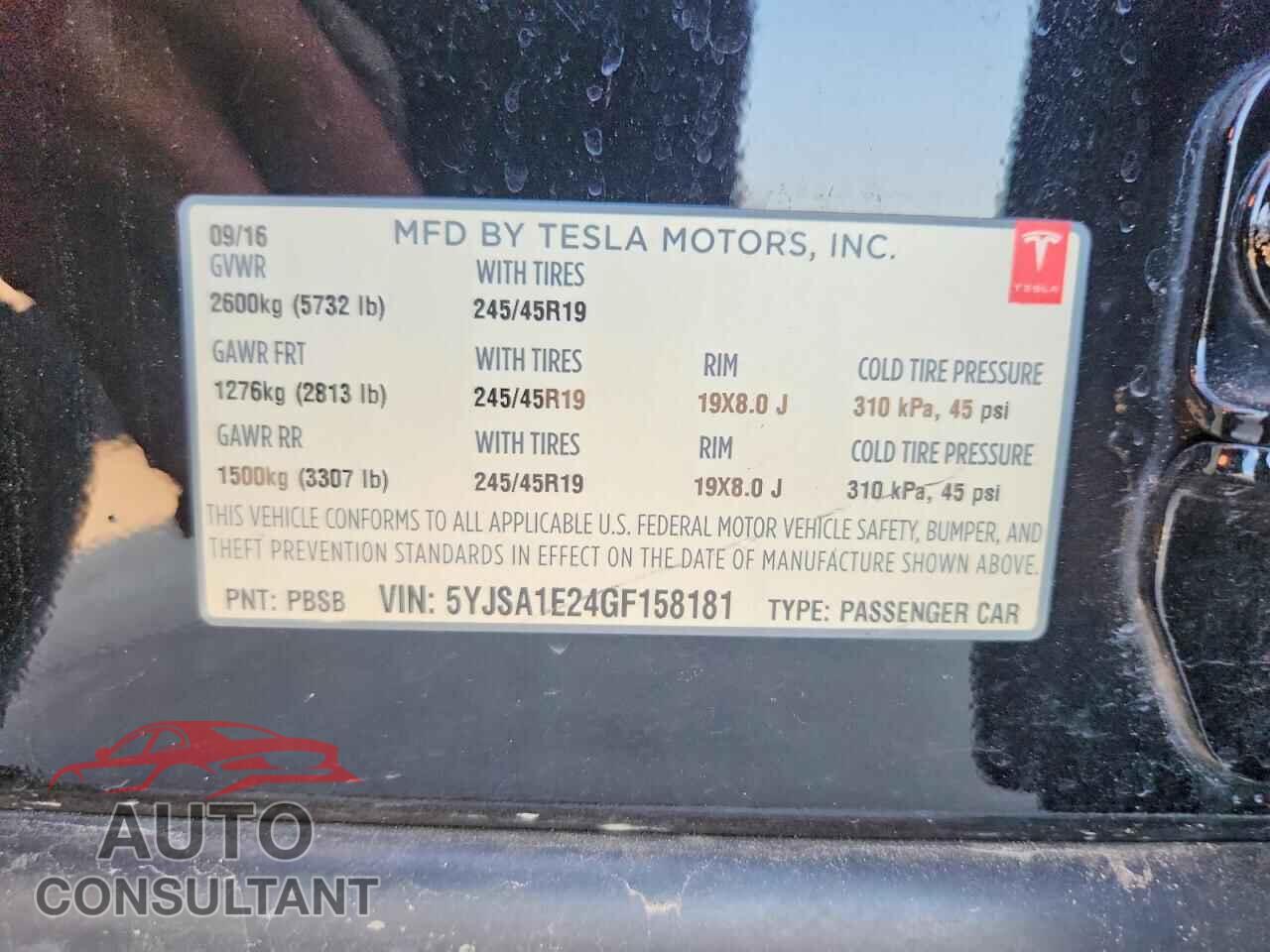 TESLA MODEL S 2016 - 5YJSA1E24GF158181