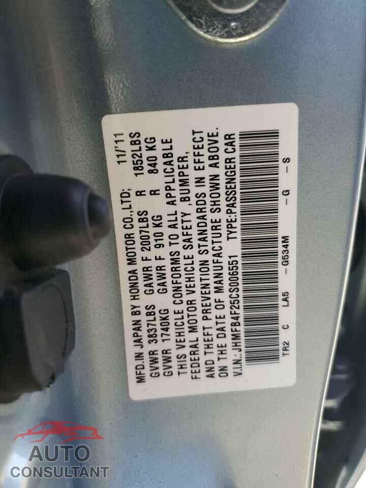 HONDA CIVIC 2012 - JHMFB4F25CS006551