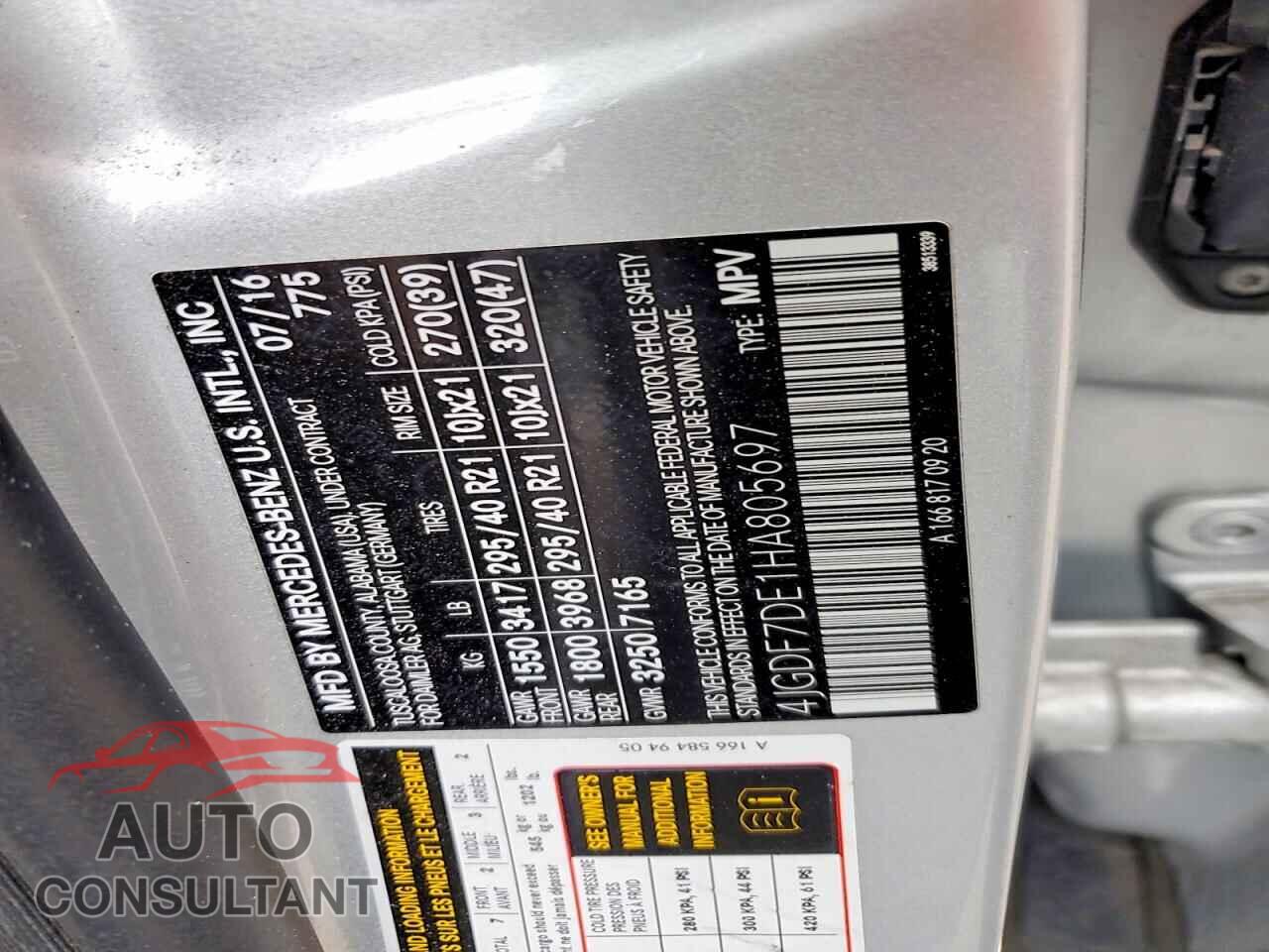 MERCEDES-BENZ GLS-CLASS 2017 - 4JGDF7DE1HA805697