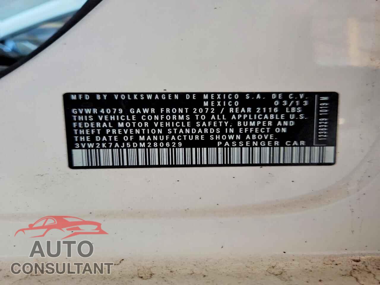 VOLKSWAGEN JETTA 2013 - 3VW2K7AJ5DM280629