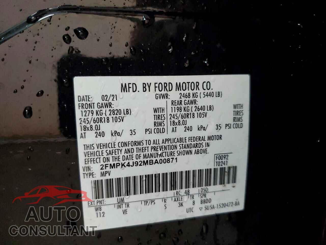 FORD EDGE 2021 - 2FMPK4J92MBA00871