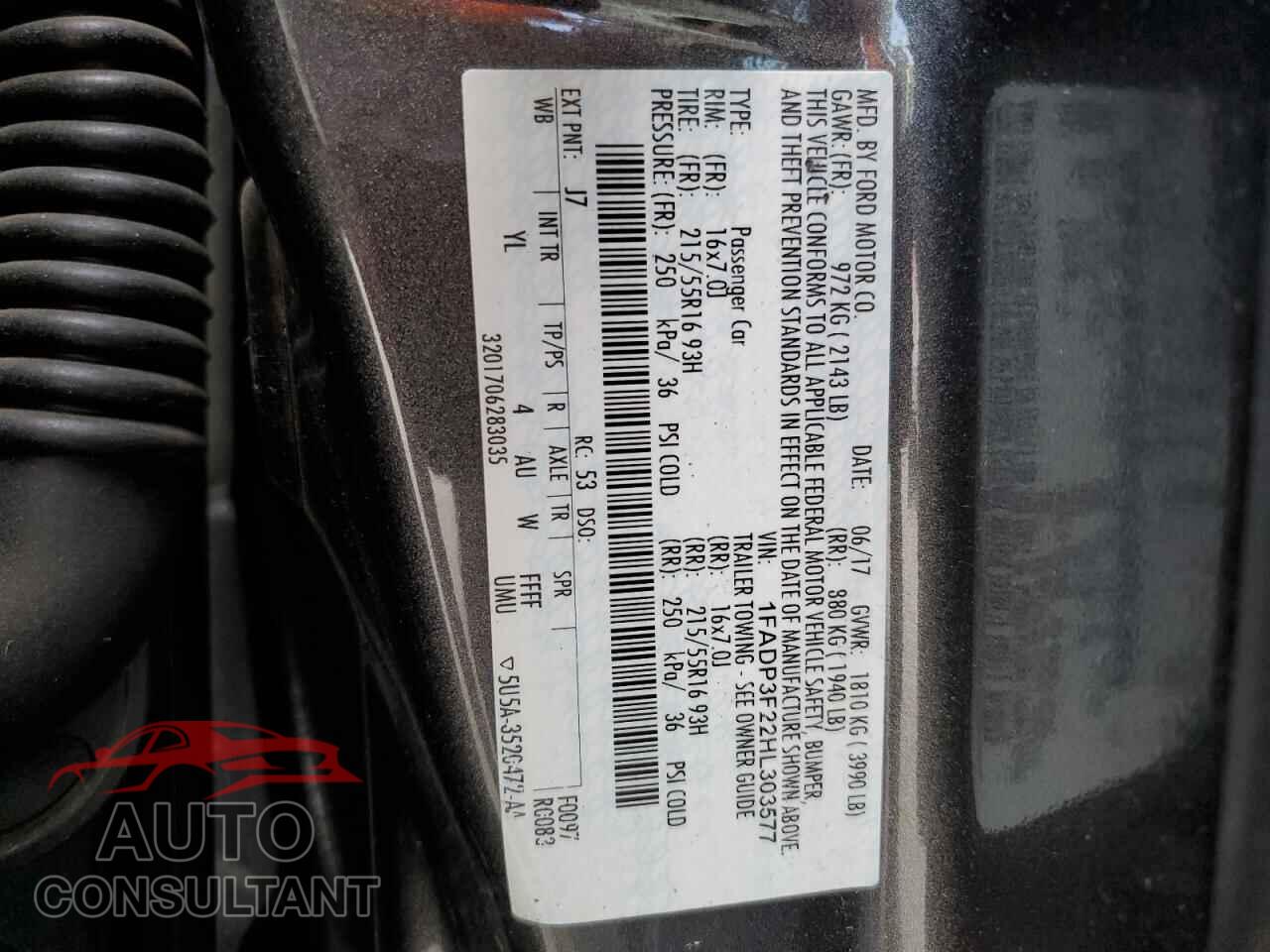FORD FOCUS 2017 - 1FADP3F22HL303577
