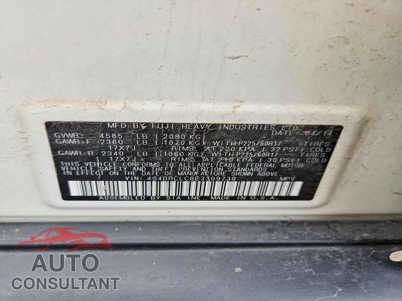 SUBARU OUTBACK 2014 - 4S4BRCLC8E3309738