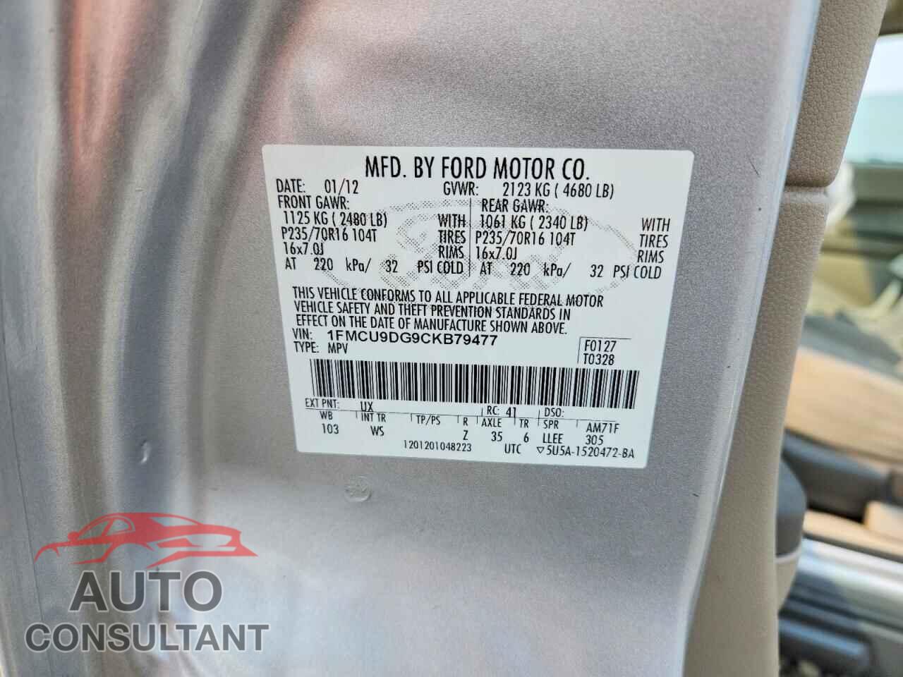 FORD ESCAPE 2012 - 1FMCU9DG9CKB79477
