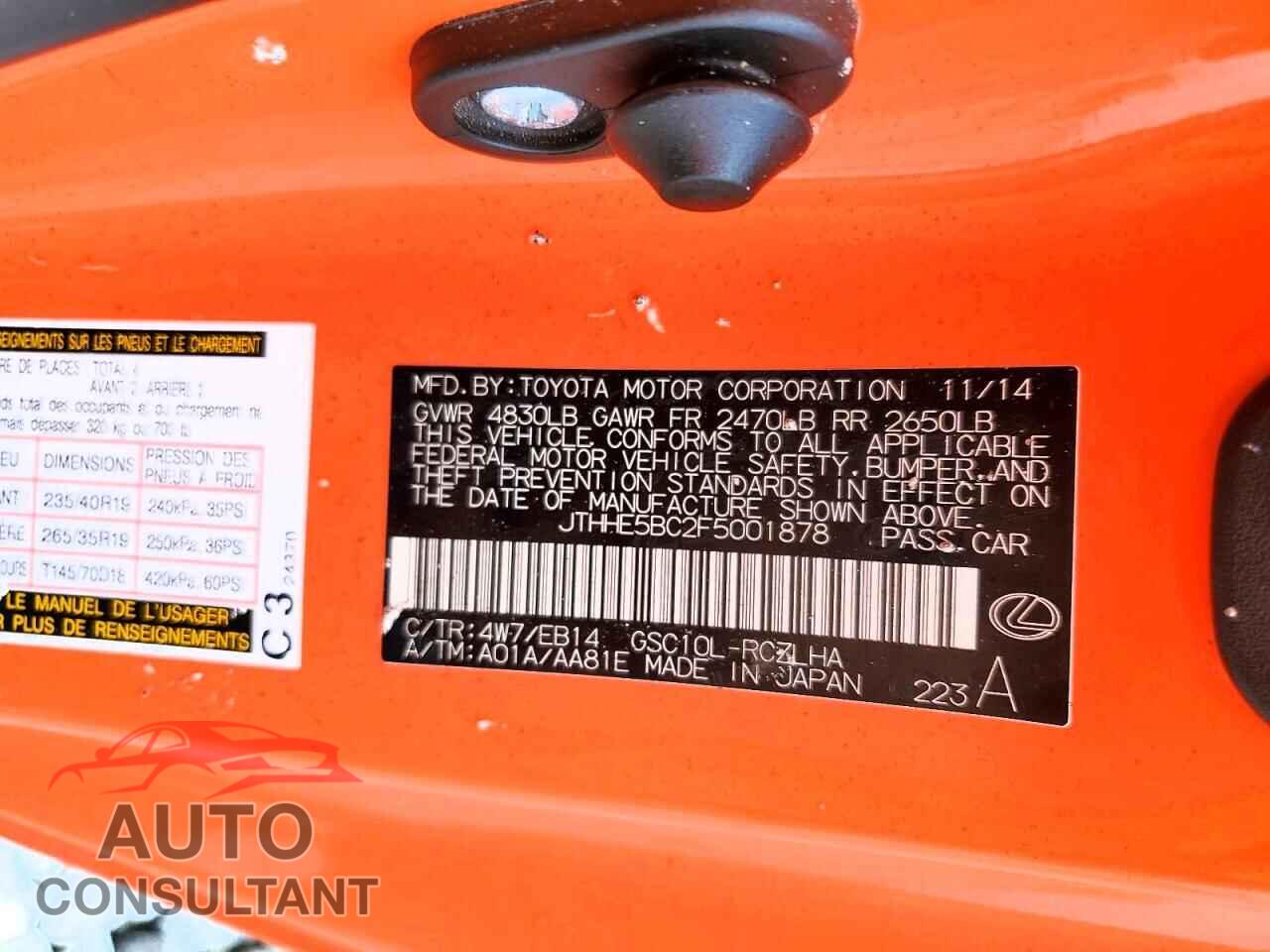 LEXUS RC350 2015 - JTHHE5BC2F5001878