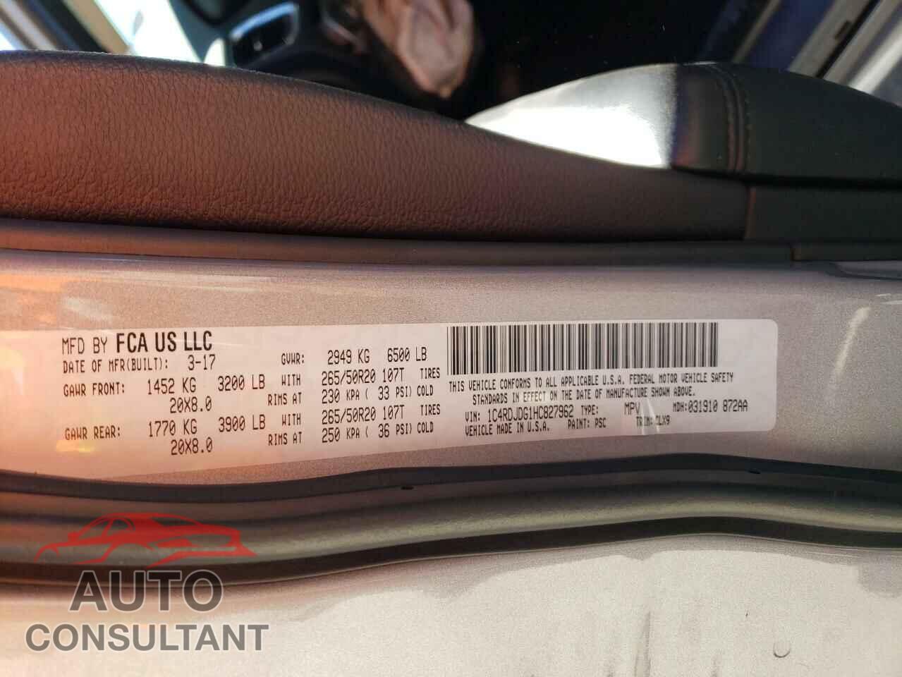 DODGE DURANGO 2017 - 1C4RDJDG1HC827962