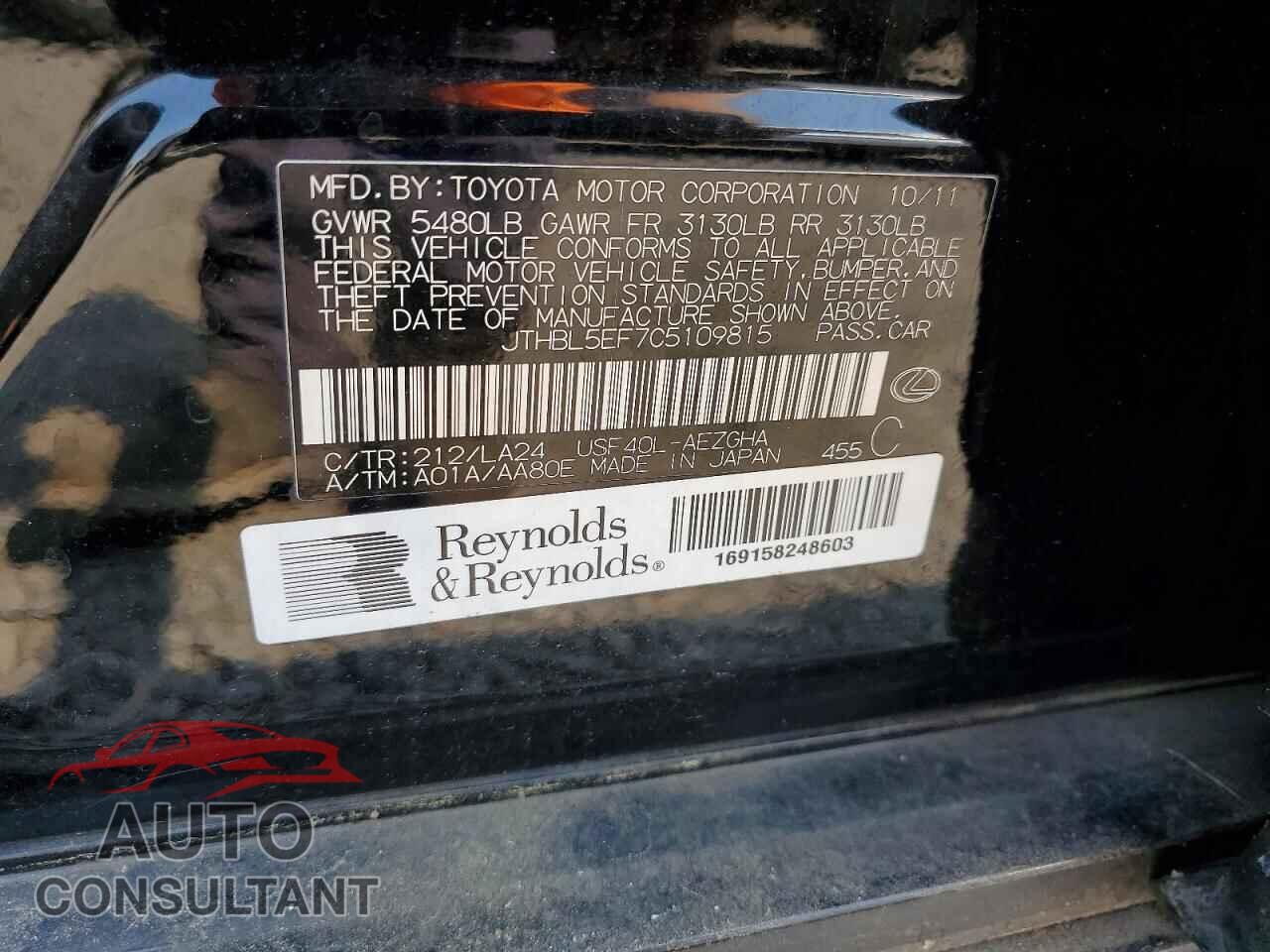 LEXUS LS460 2012 - JTHBL5EF7C5109815