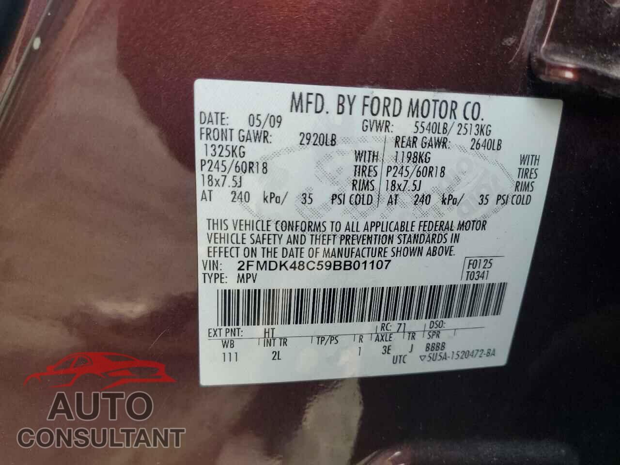 FORD EDGE 2009 - 2FMDK48C59BB01107