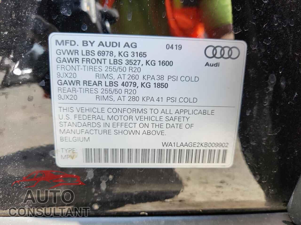 AUDI E-TRON 2019 - WA1LAAGE2KB009902