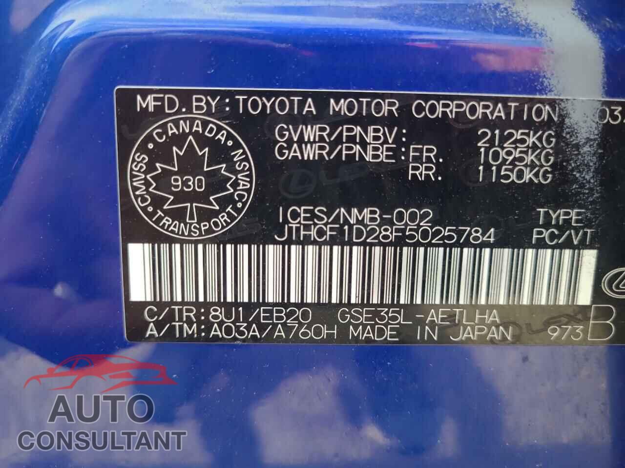 LEXUS IS 2015 - JTHCF1D28F5025784