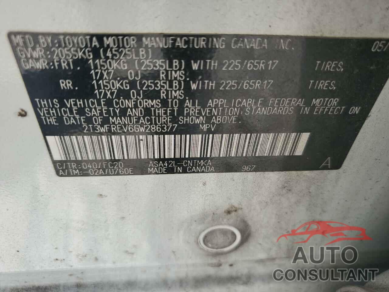 TOYOTA RAV4 2016 - 2T3WFREV6GW286377