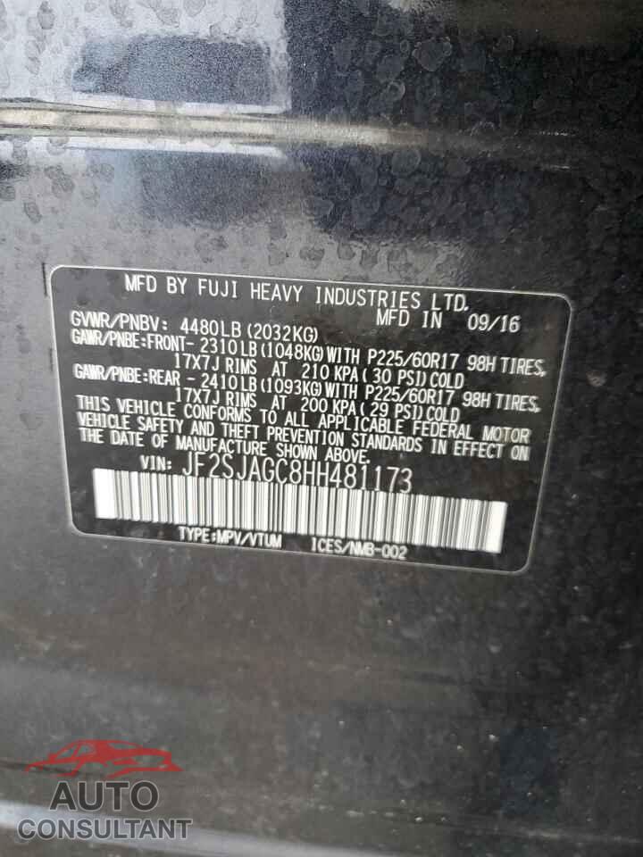 SUBARU FORESTER 2017 - JF2SJAGC8HH481173