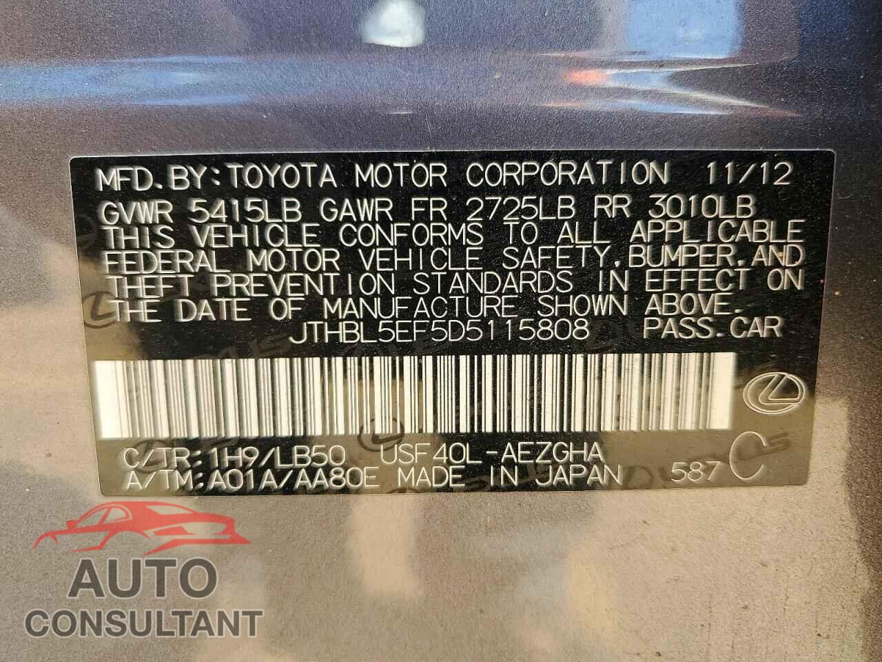 LEXUS LS460 2013 - JTHBL5EF5D5115808
