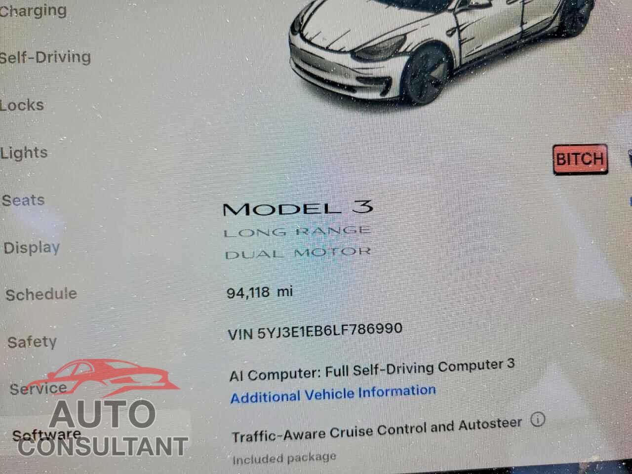 TESLA MODEL 3 2020 - 5YJ3E1EB6LF786990