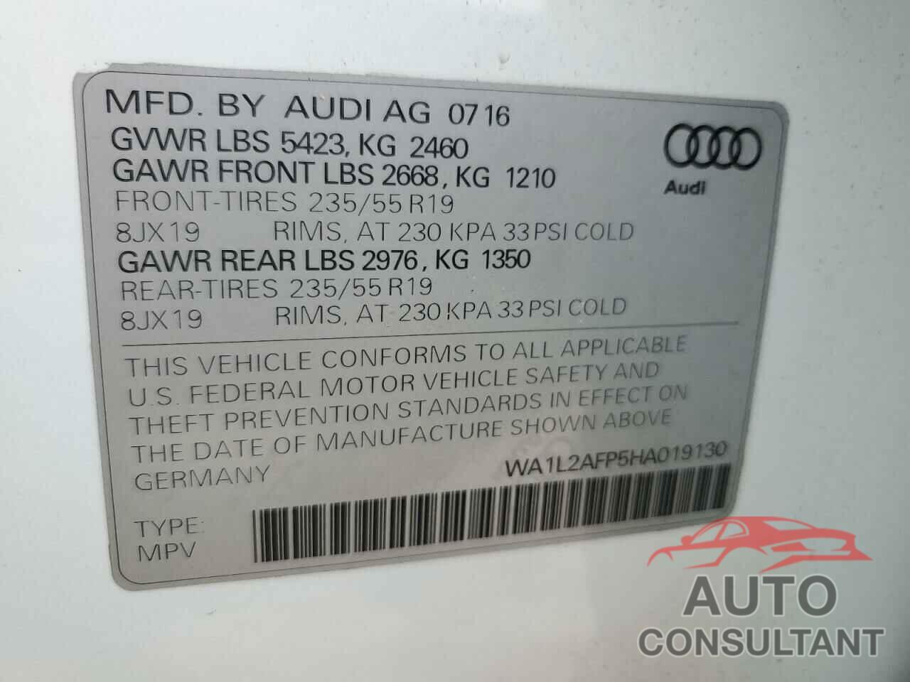 AUDI Q5 2017 - WA1L2AFP5HA019130