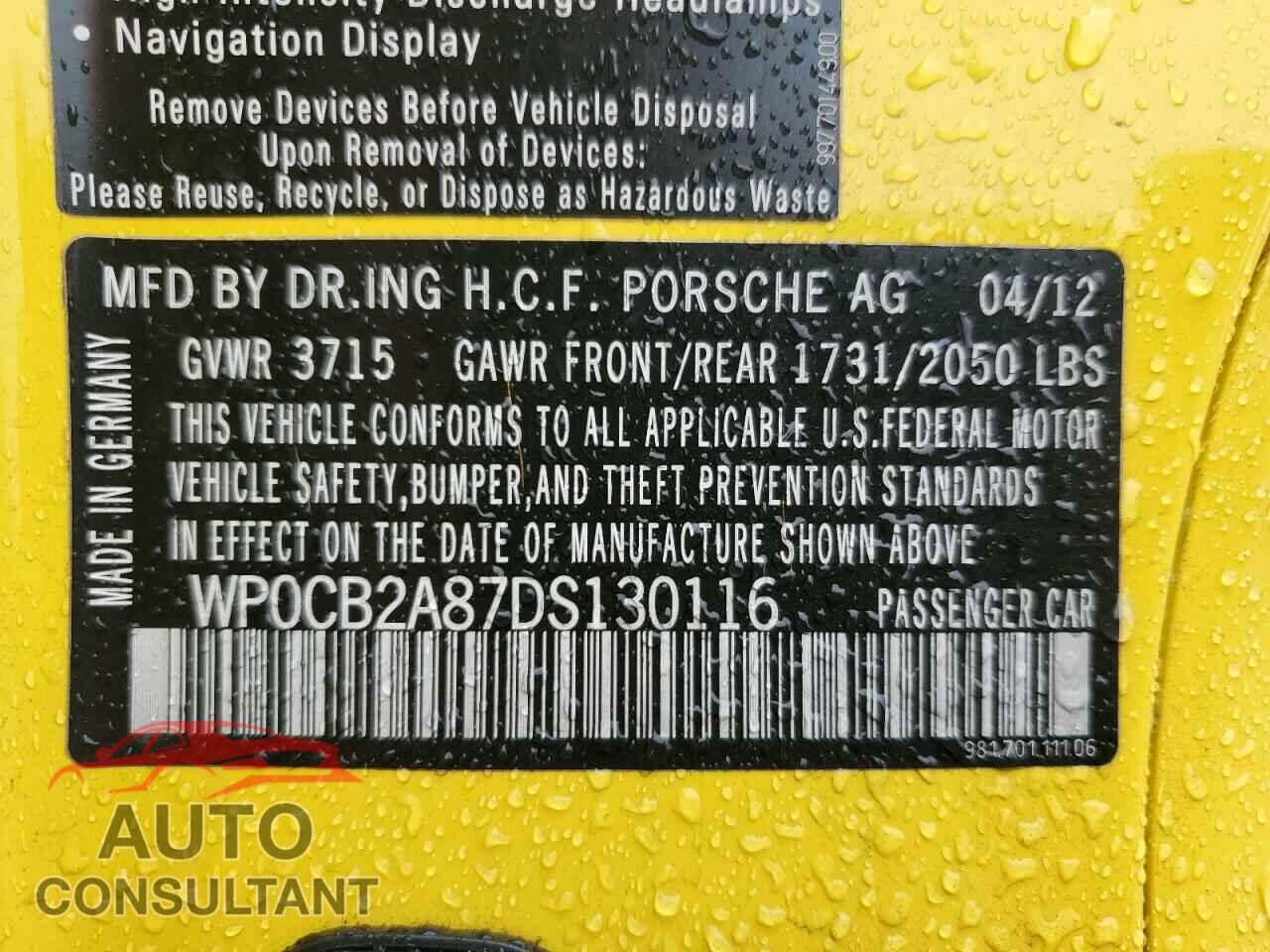 PORSCHE BOXSTER 2013 - WP0CB2A87DS130116