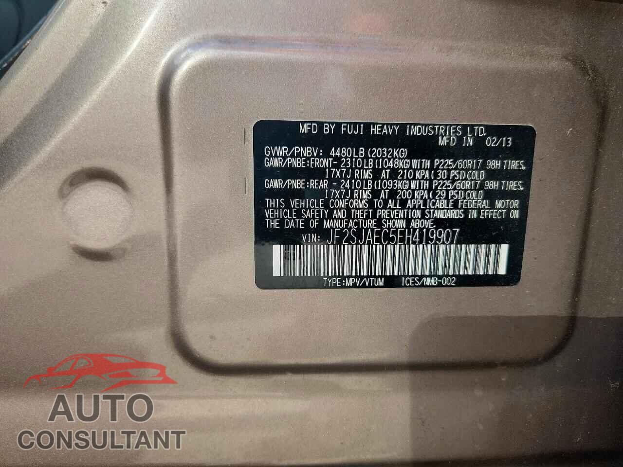 SUBARU FORESTER 2014 - JF2SJAEC5EH419907
