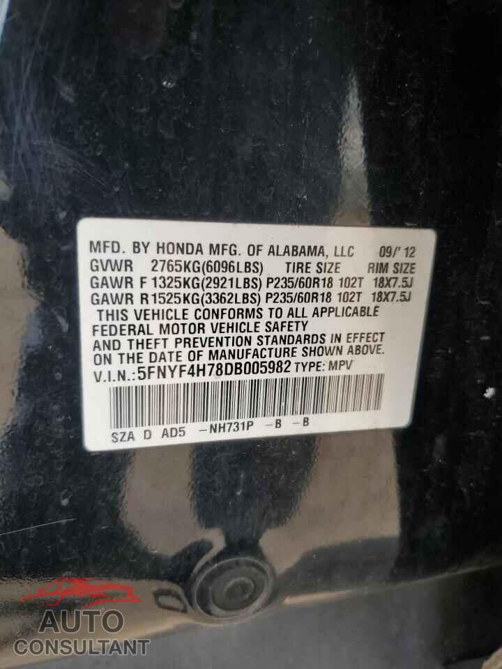 HONDA PILOT 2013 - 5FNYF4H78DB005982