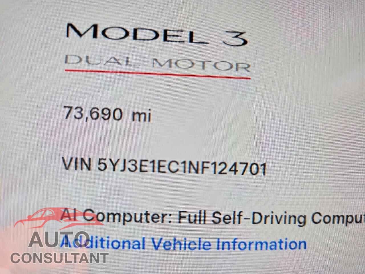 TESLA MODEL 3 2022 - 5YJ3E1EC1NF124701
