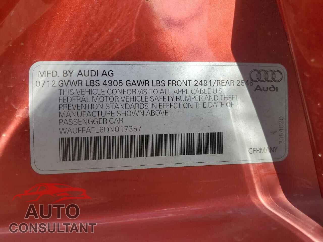 AUDI A4 2013 - WAUFFAFL6DN017357
