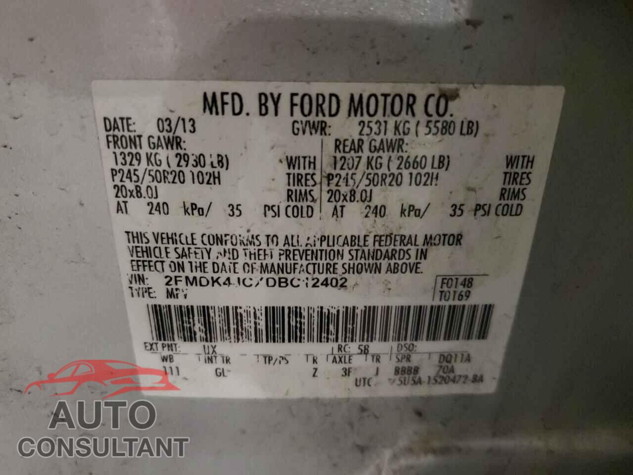 FORD EDGE 2013 - 2FMDK4JCXDBC12402