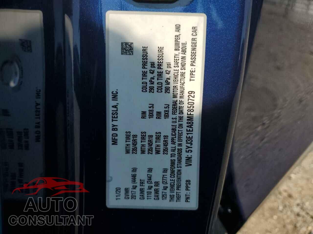 TESLA MODEL 3 2021 - 5YJ3E1EA8MF850729