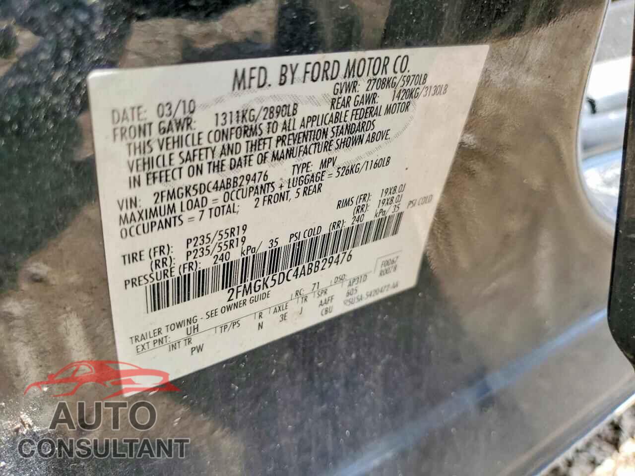 FORD FLEX 2010 - 2FMGK5DC4ABB29476