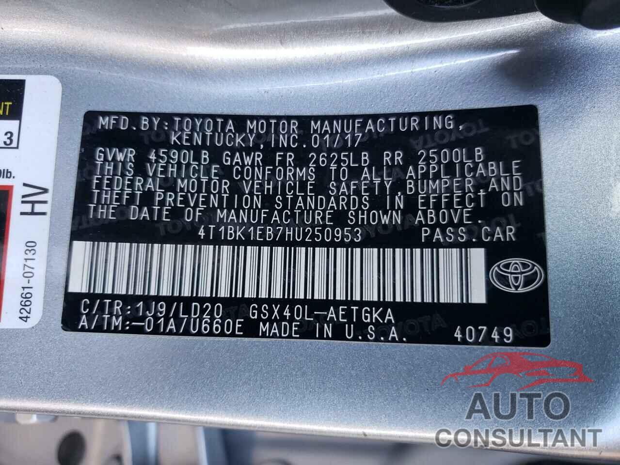 TOYOTA AVALON 2017 - 4T1BK1EB7HU250953