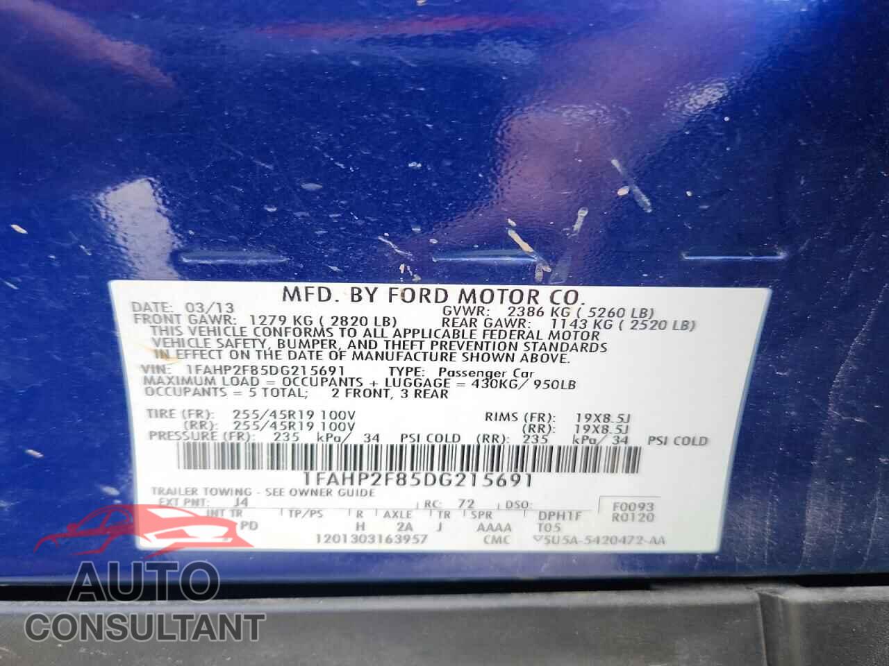 FORD TAURUS 2013 - 1FAHP2F85DG215691
