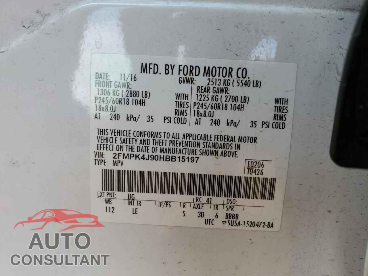 FORD EDGE 2017 - 2FMPK4J90HBB15197