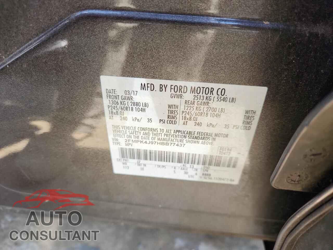 FORD EDGE 2017 - 2FMPK4J97HBB77437