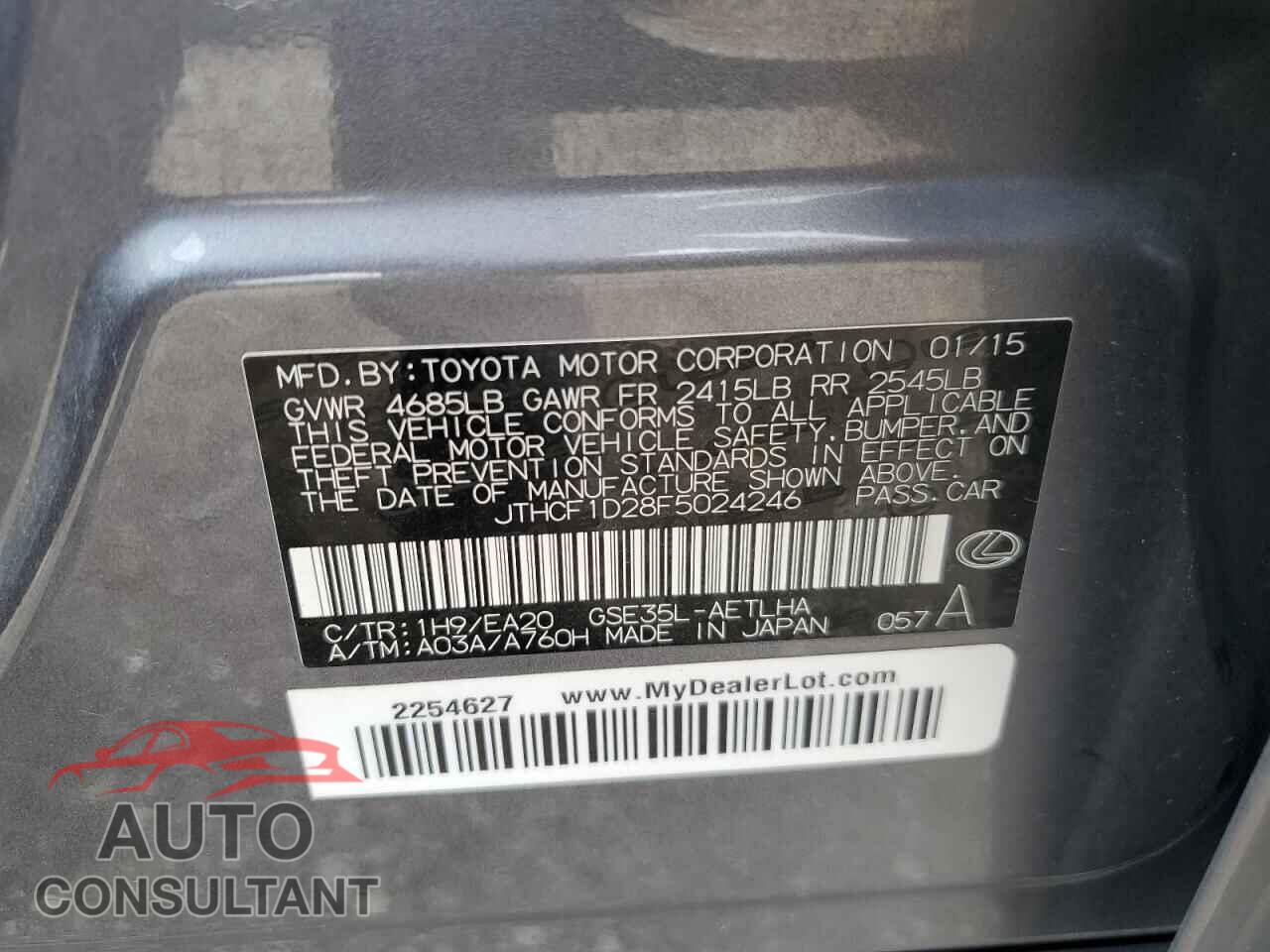 LEXUS IS 2015 - JTHCF1D28F5024246
