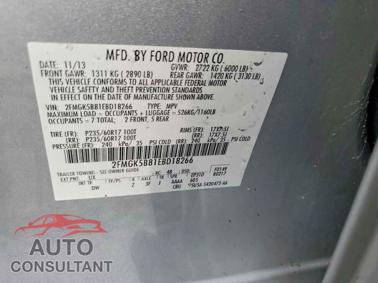 FORD FLEX 2014 - 2FMGK5B81EBD18266