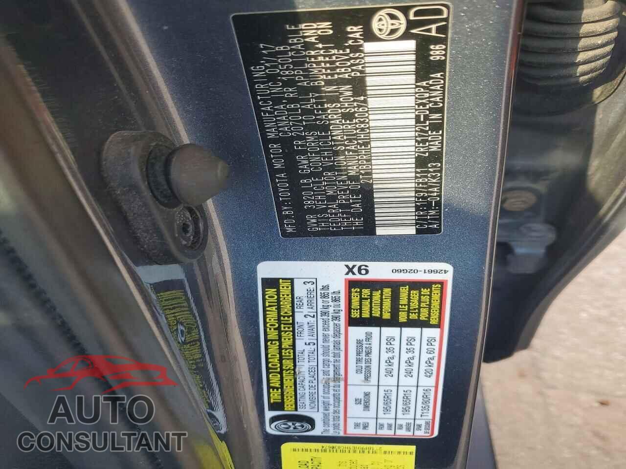 TOYOTA COROLLA 2017 - 2T1BPRHE1HC830674