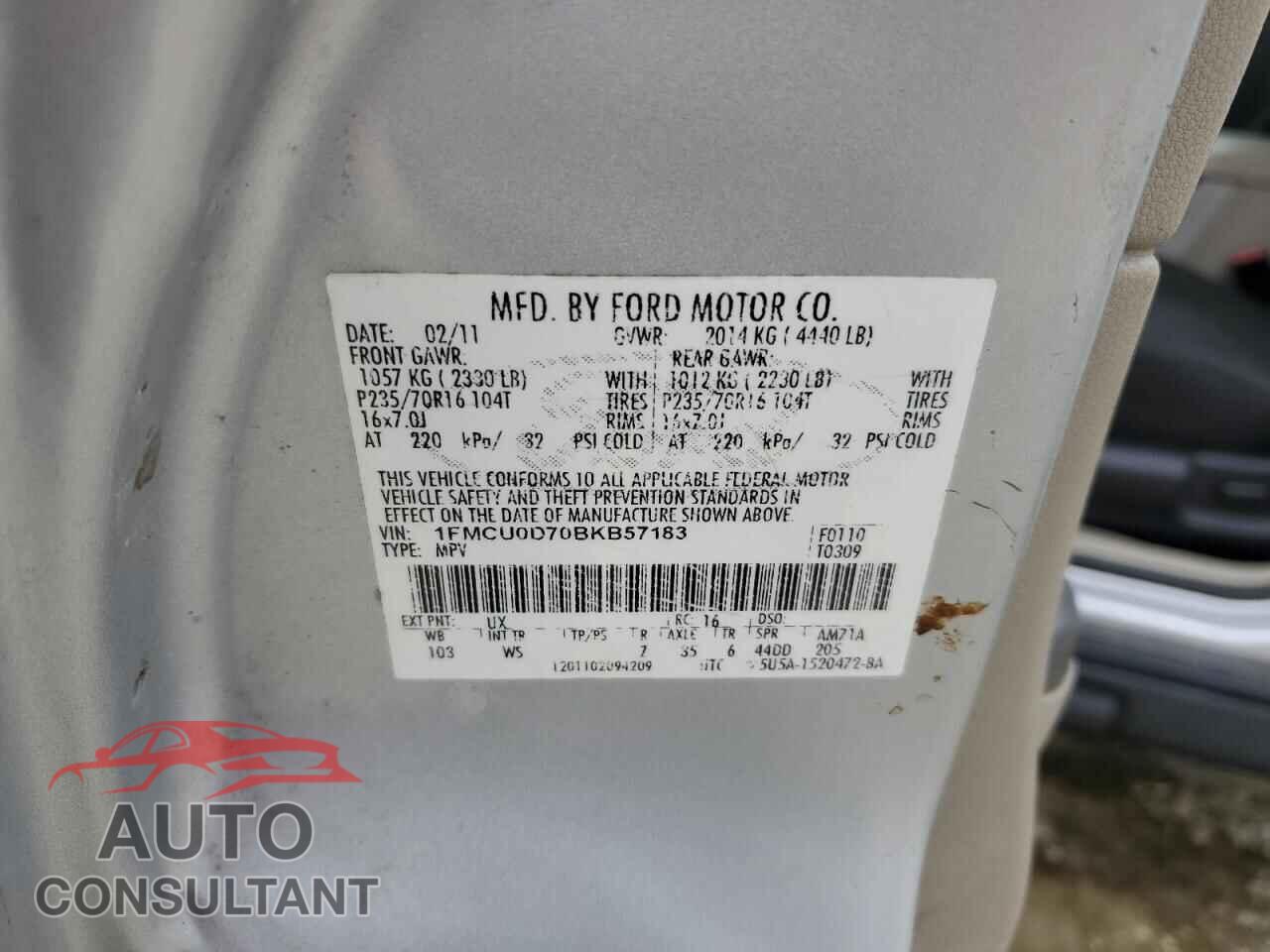 FORD ESCAPE 2011 - 1FMCU0D70BKB57183