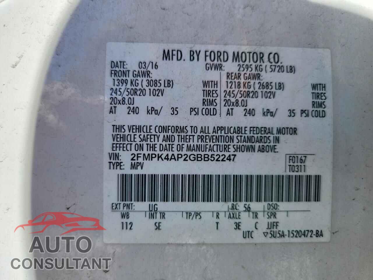 FORD EDGE 2016 - 2FMPK4AP2GBB52247