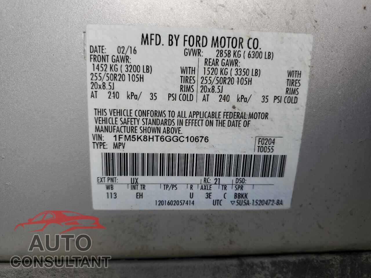 FORD EXPLORER 2016 - 1FM5K8HT6GGC10676
